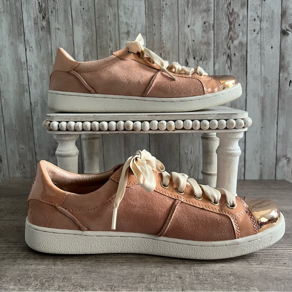 UGG Evangeline Suntan Nubuck Leather Suede Sneakers with Gold Toe 9.5 - Picture 2 of 8
